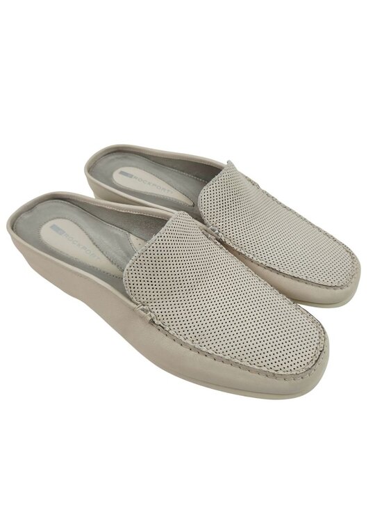 Rockport Shoes - Rockport Mule Loafers Womens Size 9 Beige Leather Perforated Slip On Comfort